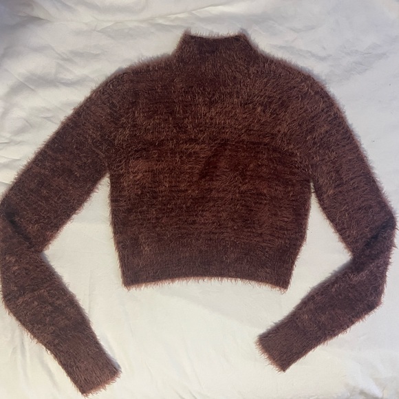 NWT • Express Cropped Fuzzy Brown Turtleneck Sweater - Picture 3 of 10